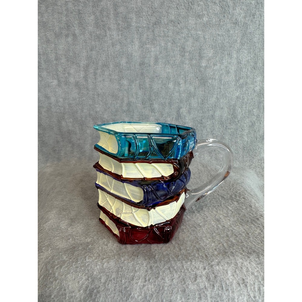 Unbranded Stacked Books Glass Mug Multicolor Hexagonal Bibliophile Decor